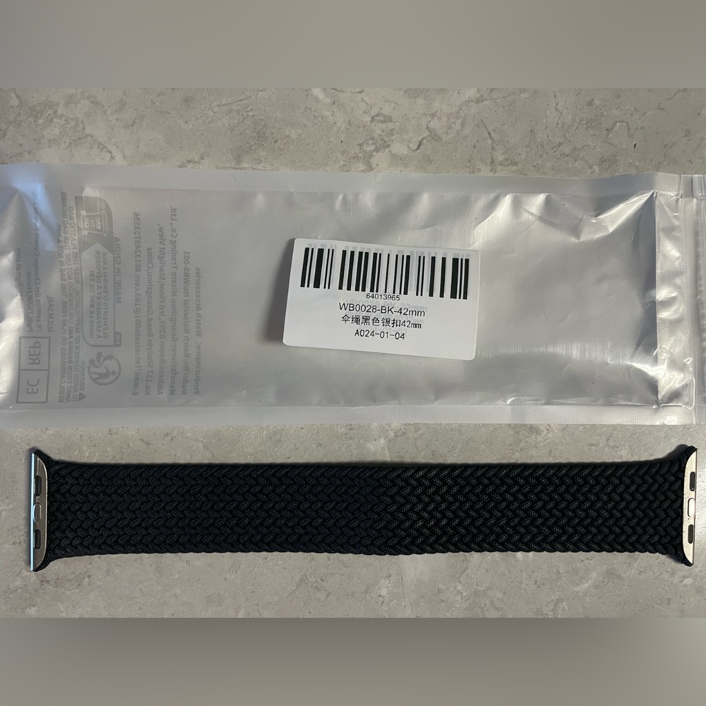 Black Braided Solo Loop Smartwatch Band 44mm SZ 8